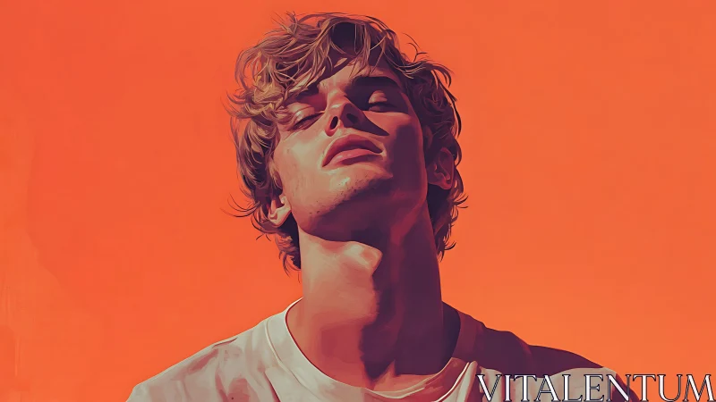 Sunlit portrait of calm confidence against bold orange glow.