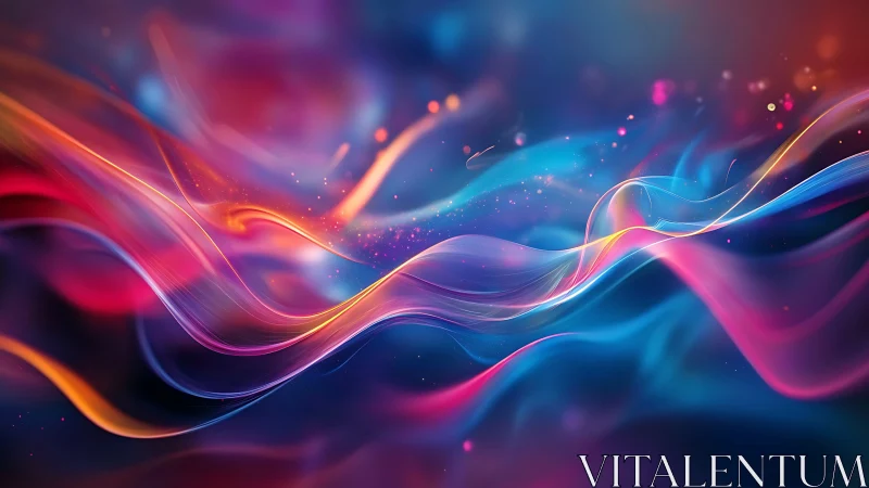 Neon light waves flow through deep cosmic gradient space.