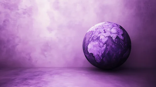 Purple globe model stands against textured gradient wall