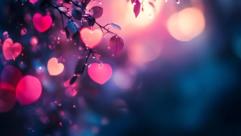 Glowing Hearts Bloom on Moonlit Branches.