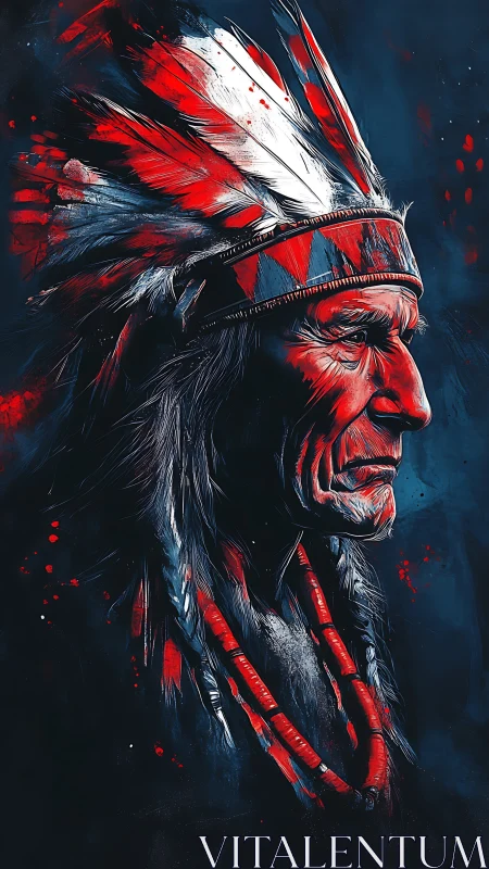 Crimson feathers carve a warrior’s silhouette from night