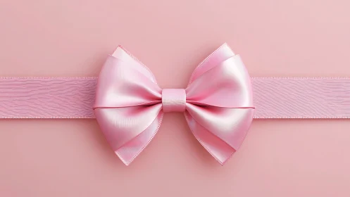 Pink satin bow on grosgrain ribbon over pastel background