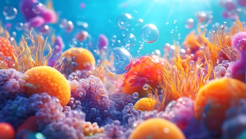 Bubble-bright micro reef dreaming in neon coral glow.