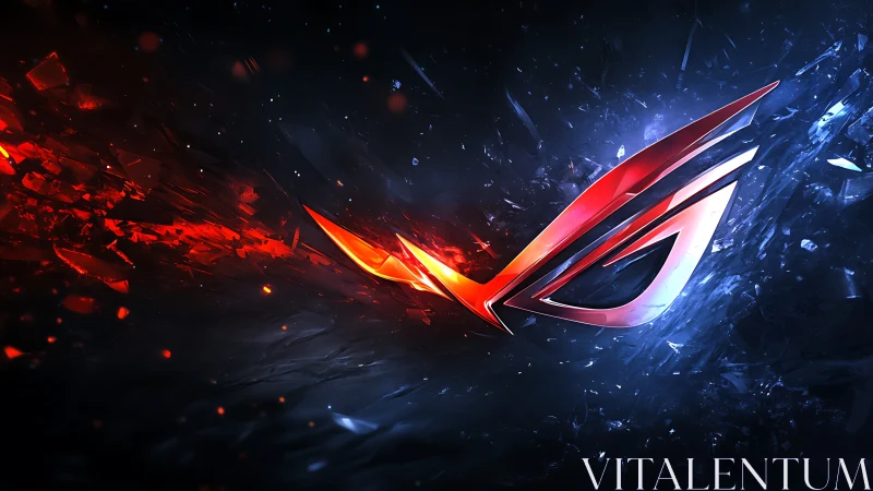 ROG-inspired neon emblem slices through molten shards.