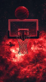 Cosmic jump shot hangs over a nebula of burning red dust