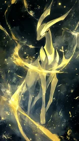Celestial golden fox spirit wrapped in swirling light.