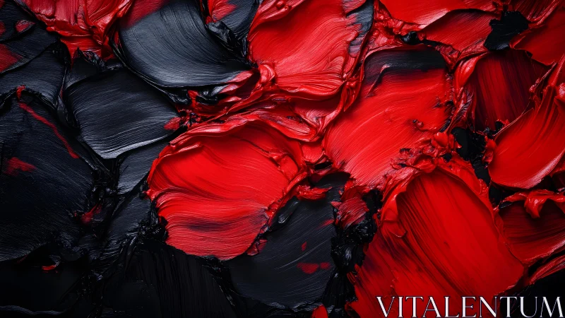 Bold Red and Black Abstract Oil Painting Texture Art.