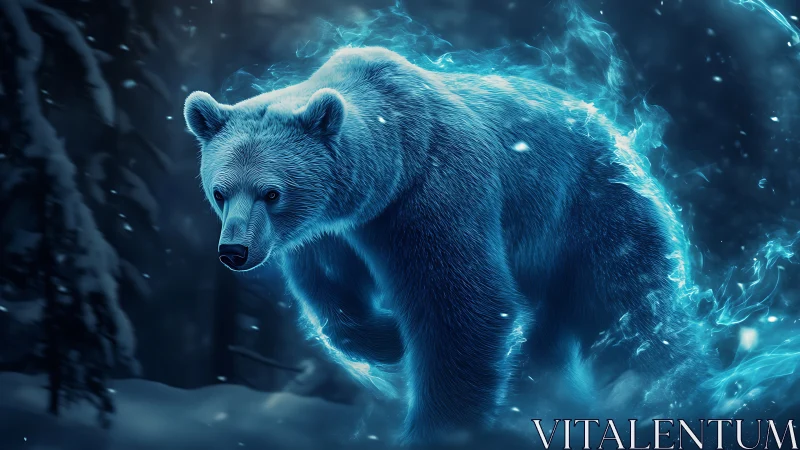 Luminescent spectral bear materializes in a nocturnal snowstorm