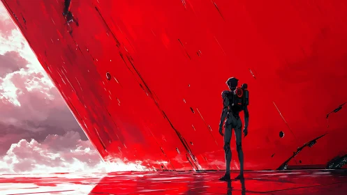 Solitary android studies an impossible red monolith horizon