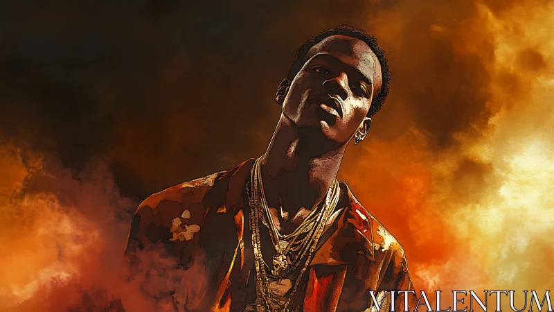 Digital painting portrait with cinematic fiery atmosphere.