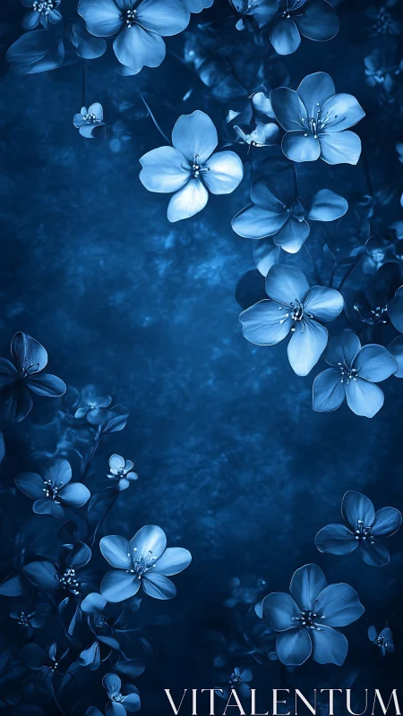Monochromatic Blue Flower Cluster: Four-Petaled Botanical Composition with Depth of Field
