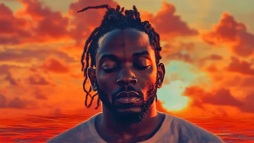 Sunlit calm over quiet seas and a thoughtful face.