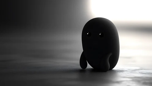 Soft shadow creature pauses thoughtfully at the edge of light