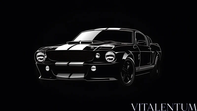 Black classic muscle car illustration on dark background.