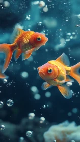 Bubbled goldfish gossip in a dreamy teal-blue aquarium hush.