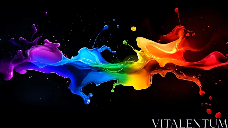 Liquid rainbow paint streams explode across black space.