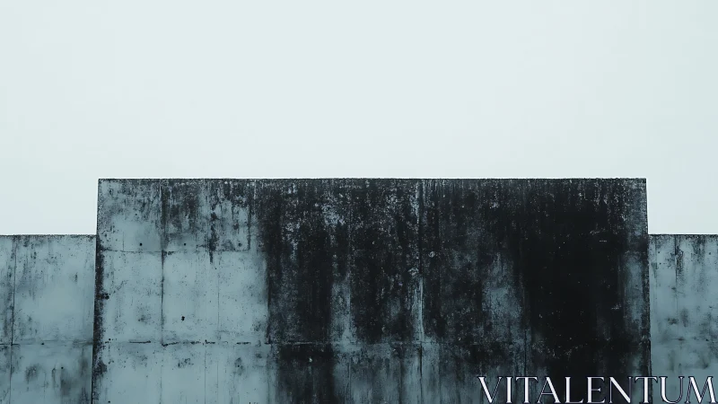 Weathered concrete wall under pale minimalist sky.