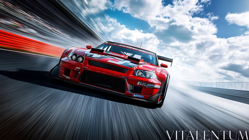 Red race car powering through high-speed circuit corners.