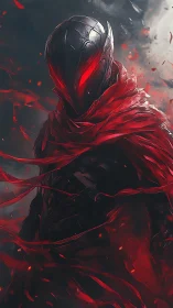 Digital painting of a crimson wraith in fractured red shrouds.