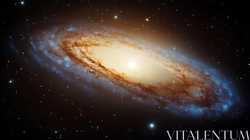 Spiral galaxy with bright core and colored star field.