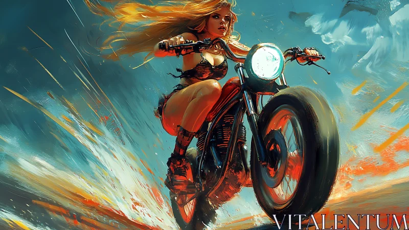 Fearless biker speeds through blazing winds at twilight
