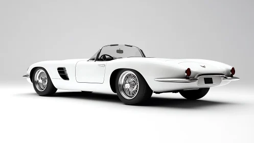 High-fidelity 3D render of white retro roadster convertible model.