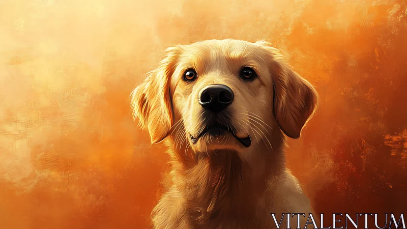 Digital portrait depicts golden retriever on warm backdrop