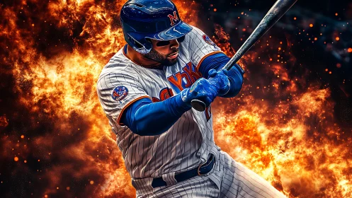 Fiery baseball swing capturing pure power and focus in motion.