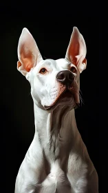 White dog portrait under dramatic studio lighting.