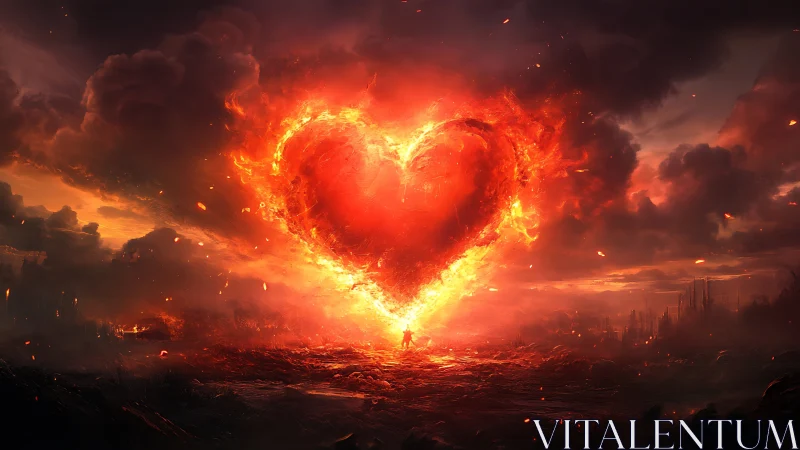 Flaming Heart Explosion in Apocalyptic Landscape