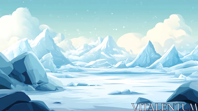 Silent sapphire glaciers under a dream-bright polar sky.