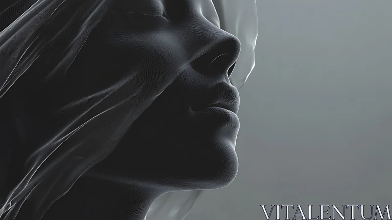 Abstract close-up of serene face in soft grayscale light.