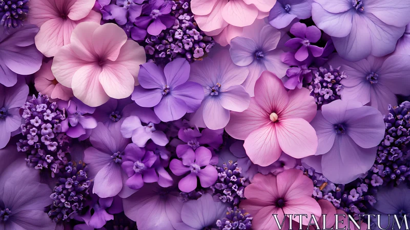 Vibrant purple and pink flowers cascade in stunning botanical composition.