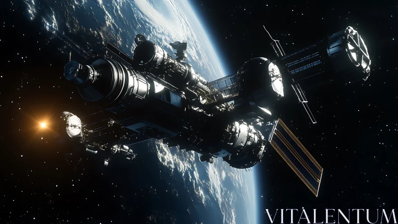 Orbital refinery glides above Earth, harvesting distant starlight