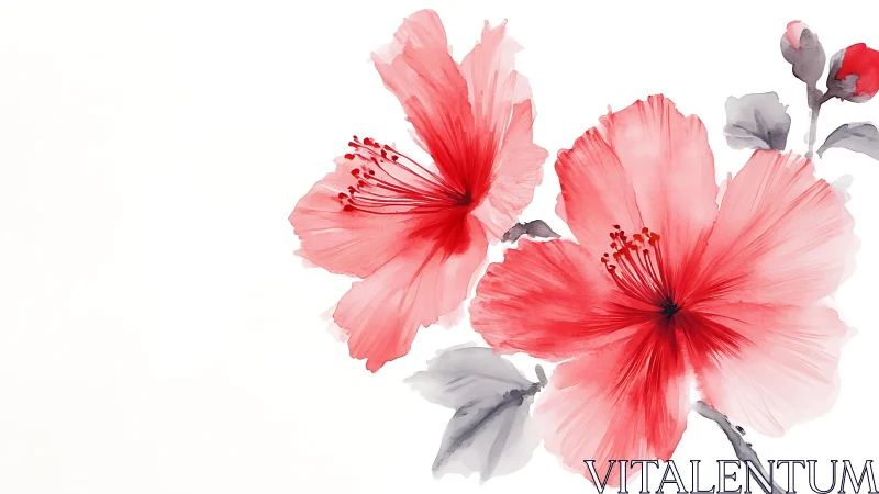 Delicate Red Hibiscus Blooms Against Soft White Background