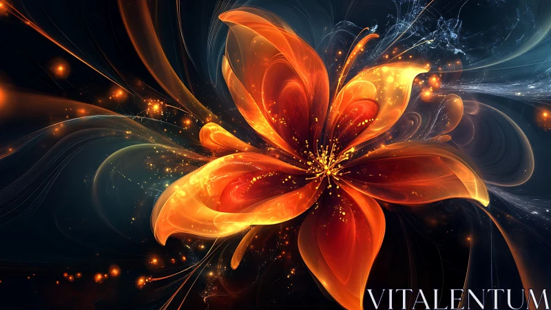 Luminous fiery flower blooms within swirling cosmic void