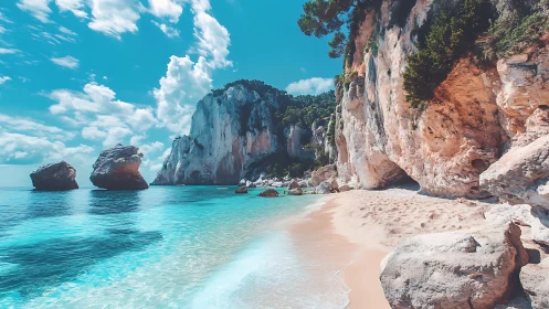 Turquoise Lagoon Meets Limestone Cliffs Along Tropical Shore.