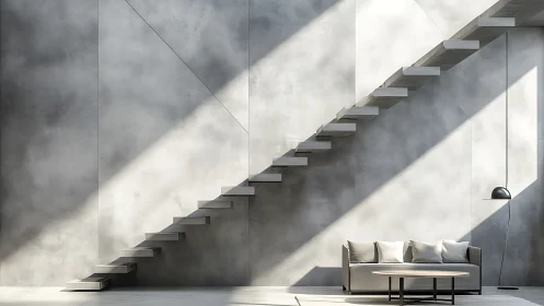 Minimalist Interior with Floating Staircase and Natural Light