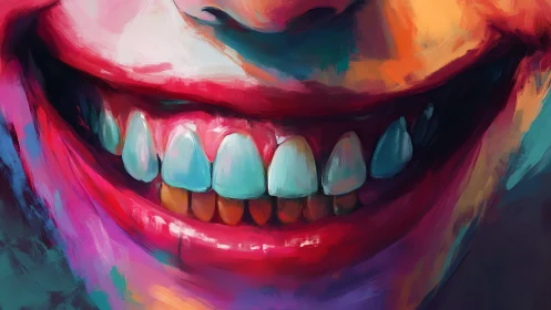 Intense close-up painted smile in bold saturated colors.