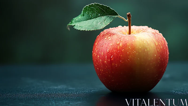 Dewlit crimson apple poised like a polished orchard jewel.