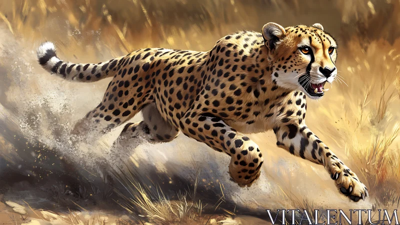 Sprinting Cheetah with Dappled Spots Captured Mid-Acceleration Desert Sprint.