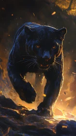Black Panther Portrait with Fire and Light Effects