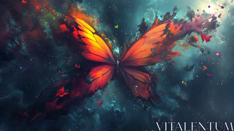 Cosmic butterfly erupts through nebula in radiant color storm.