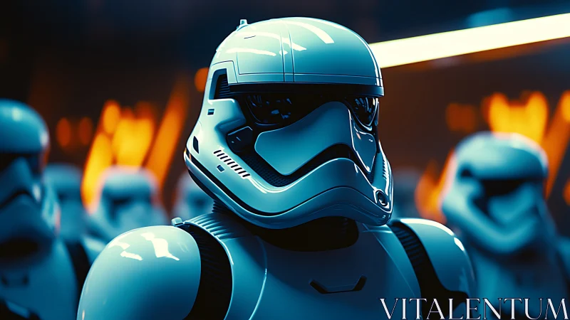 Armored sci-fi trooper rendered with high-gloss cinematic 3D lighting