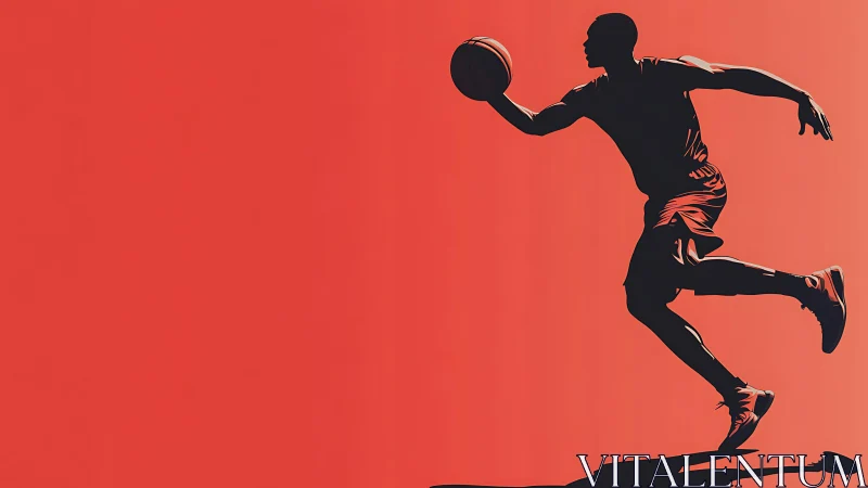 Silhouetted basketball player performs running dribble motion