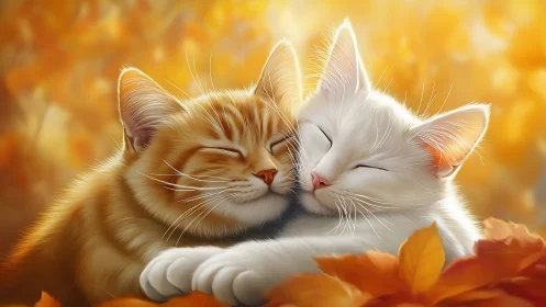 Two Felines Share Whisker-Soft Affection in Golden Autumn.