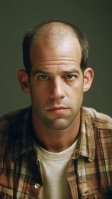 Photorealistic studio portrait with centered frontal composition.