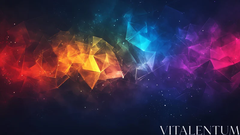 Vibrant Polygonal Abstract Art with Rainbow Colors on Dark Background.