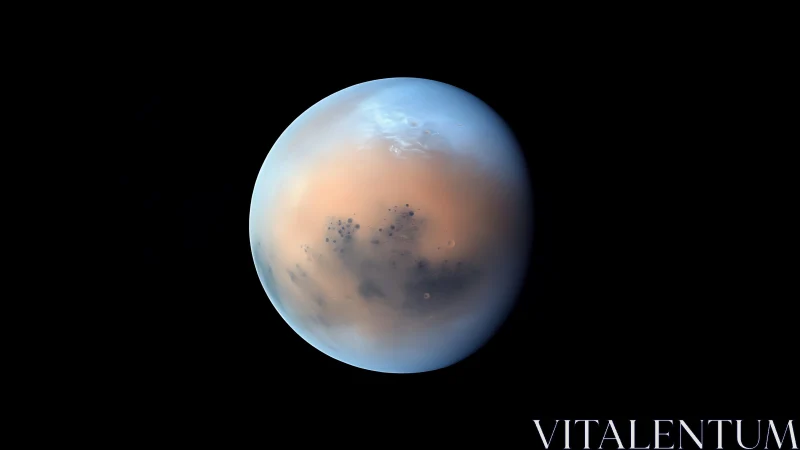 Blue-tinged desert planet floats in deep silent space.