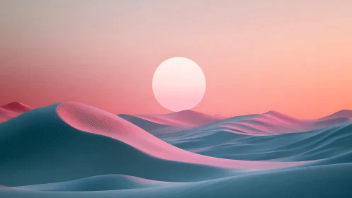 Chromatic dune topography under oversized solar disc.